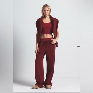 SKIMS Straight Leg Cotton Fleece Pant- MERLOT